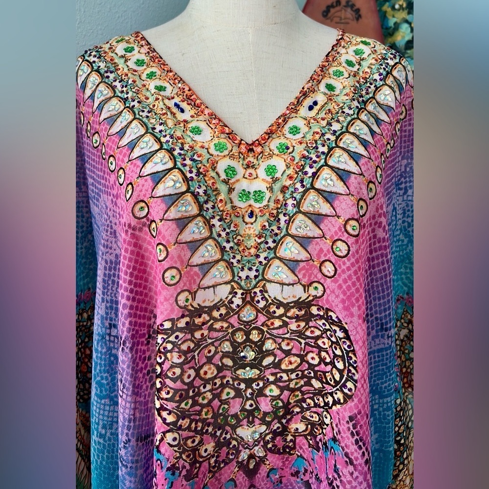 India Boutique,Absolutely Stunning Kaftan, Top, Cover-Up,Vacation Perfect,Size L - Picture 5 of 10